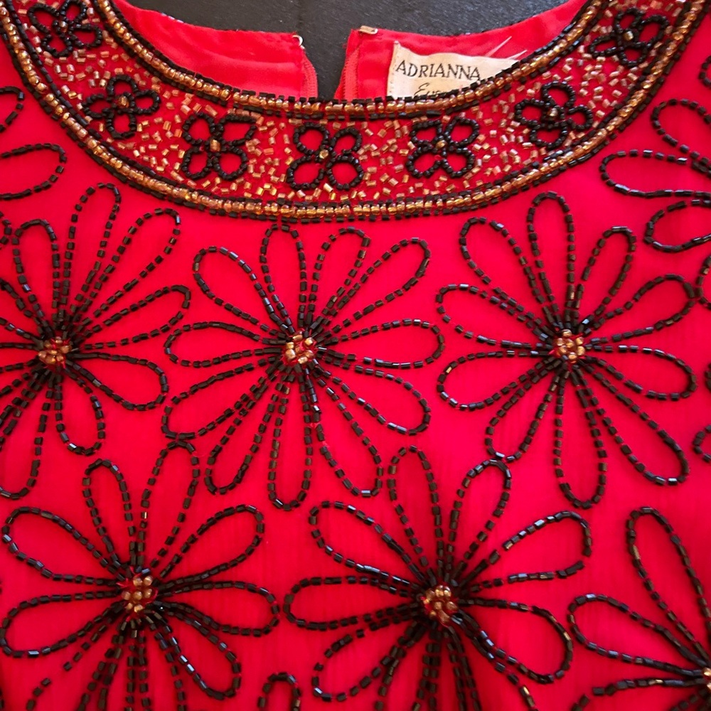 Adrianna Papell Red and Black Silk Beaded blouse